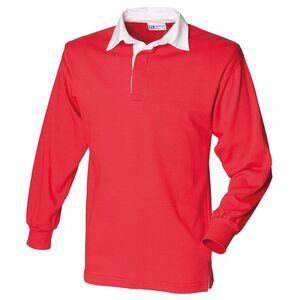 Front Row Long Sleeve Classic Rugby Polo Shirt / Red/White